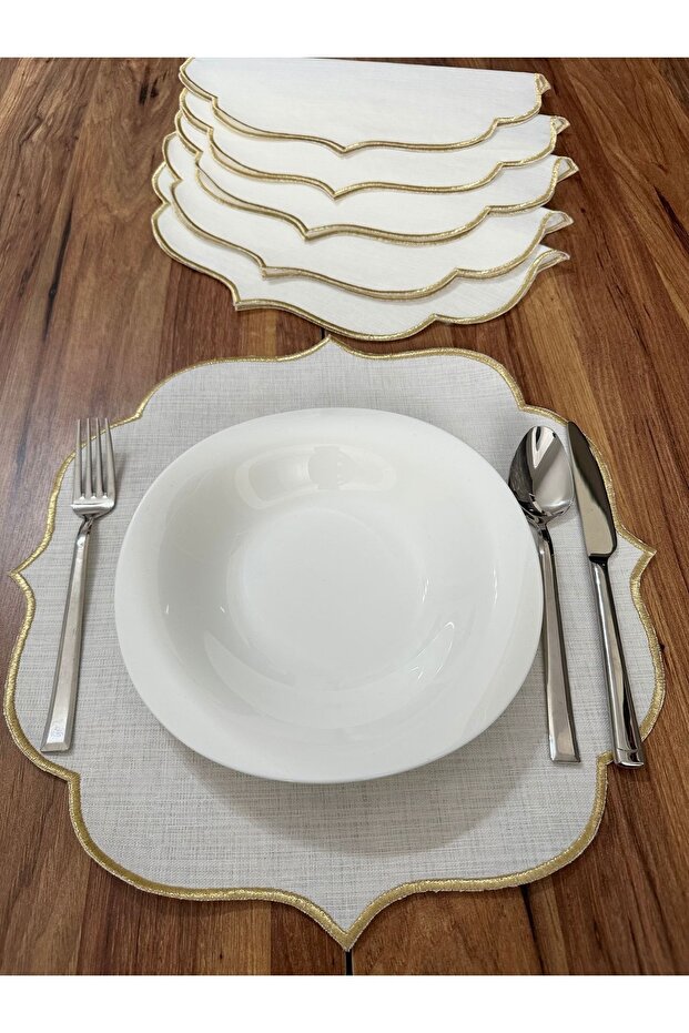 6 Pieces Gold Embroidered American Serving Plate