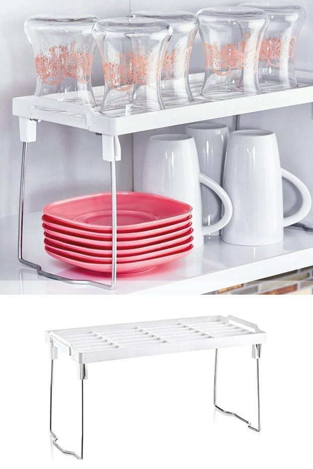 Practical In-Cabinet Countertop Shelf Organizer Cup Spice Kitchen Plate Rack