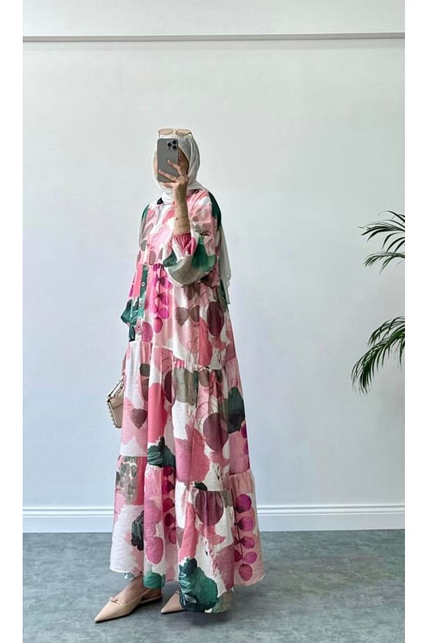 AHSEN MODEL MANGO KUMAŞ TESETTÜR ELBİSE - 3