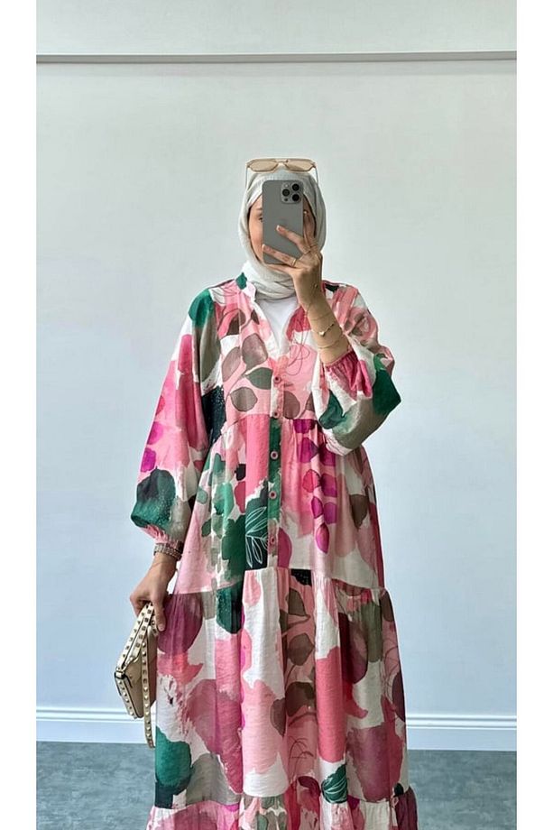 AHSEN MODEL MANGO KUMAŞ TESETTÜR ELBİSE - 4