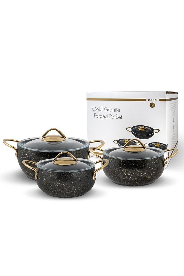 Bkmdizayncom Granite Gold 6 Parça Güveç Set 16-18-20 Cm - 1