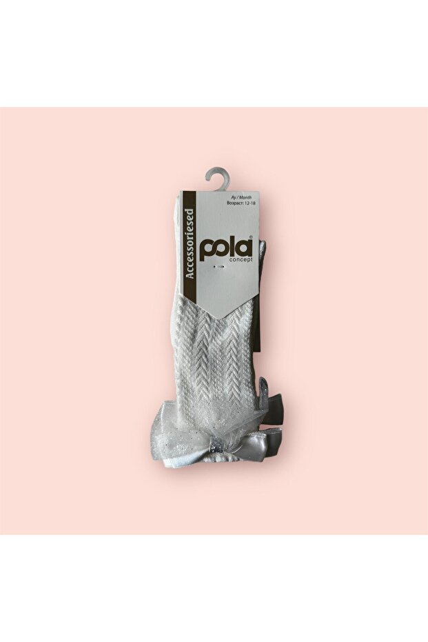 Cotton Knee Socks - Baby Cream, Patterned and Bow, Accessory No 6