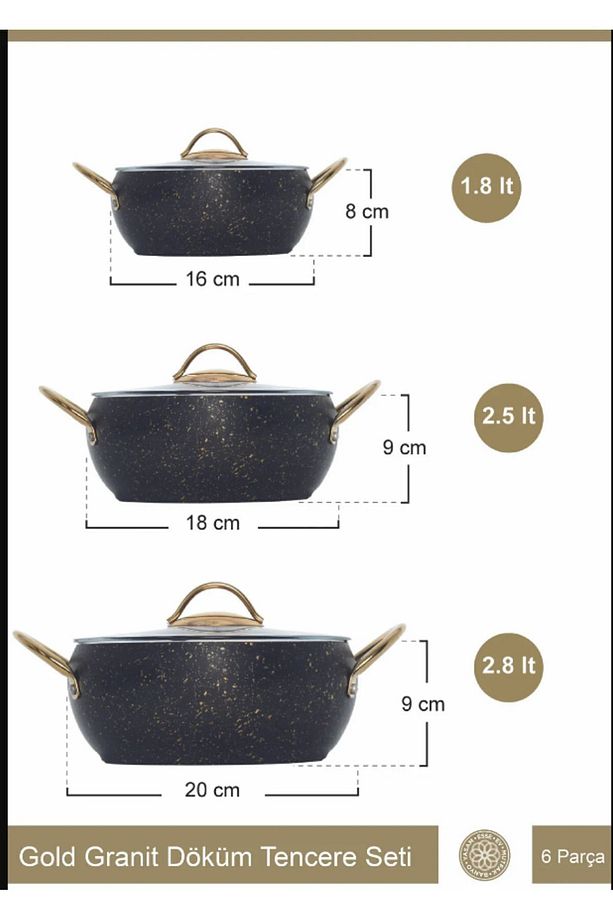 Bkmdizayncom Granite Gold 6 Parça Güveç Set 16-18-20 Cm - 6
