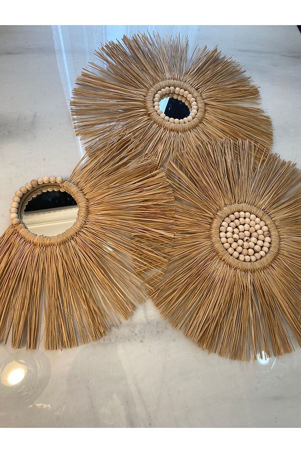 BOHEM DUVAR SÜSÜ 3 LÜ SET DOĞAL RAFYA HANDMADE EL YAPIMI - 3
