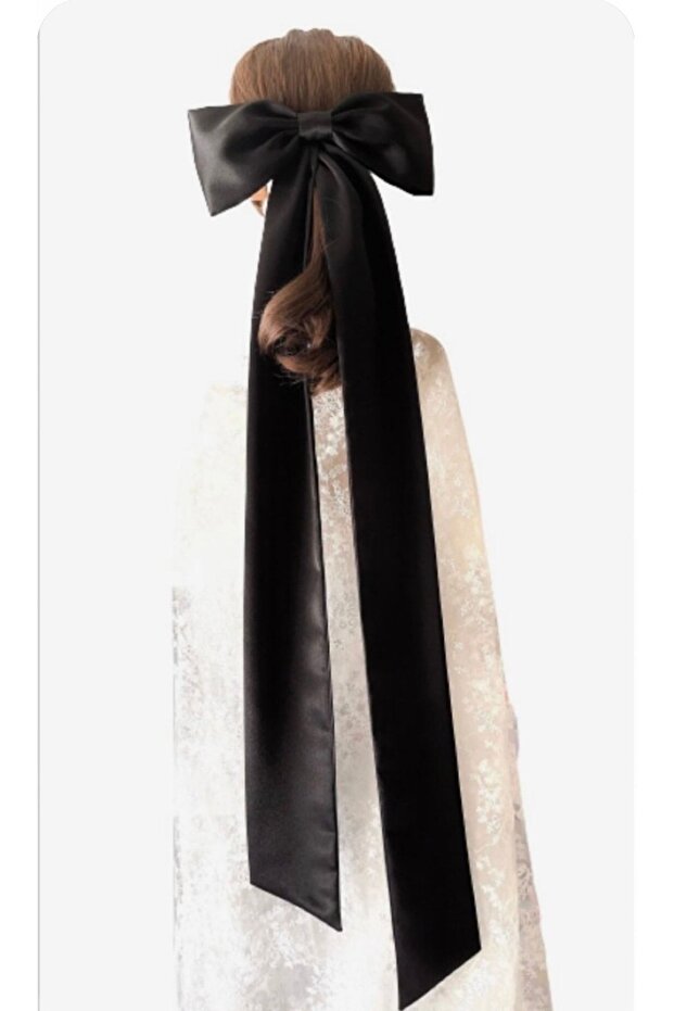 Black Satin Big Long Ribbon Bow Buckle Bride