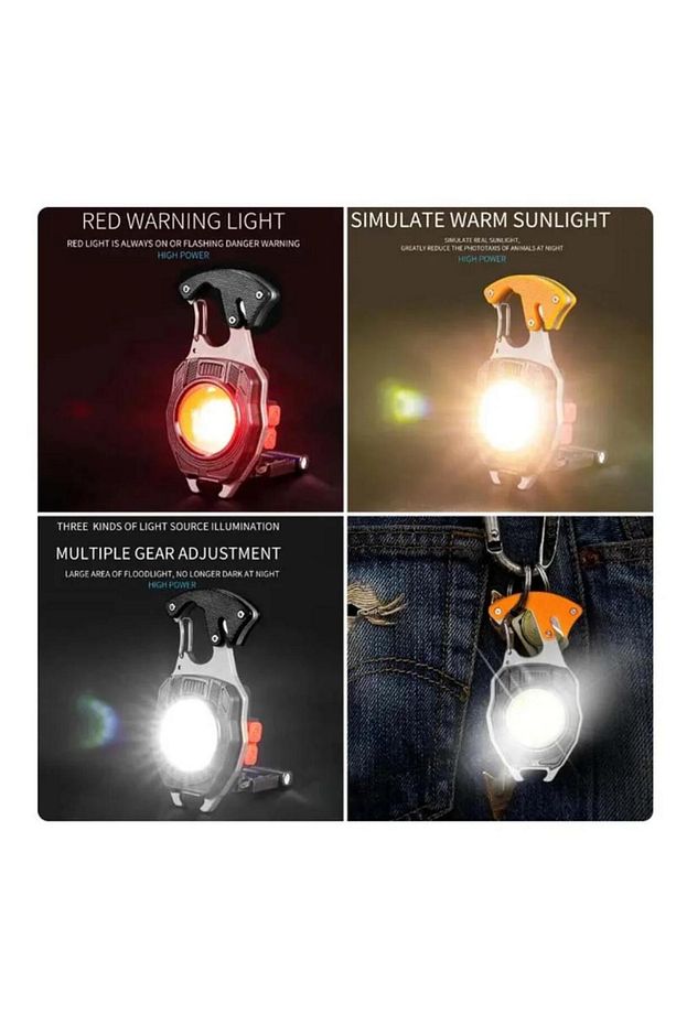 Çok Fonksiyonlu Mini Led Lamba Anahtarlık ve Çakmak USB Şarjlı Kamp İçin Taşınabilir Tam 7 Modlu - 4