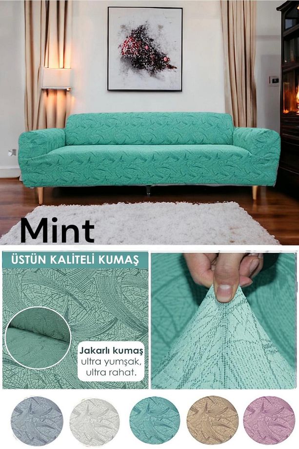 Streç Lastikli Esnek Yıkanabilir Pamuklu Sehra Desen 3 Kişilik Jakarlı Koltuk Örtüsü Koltuk Kılıfı - 1