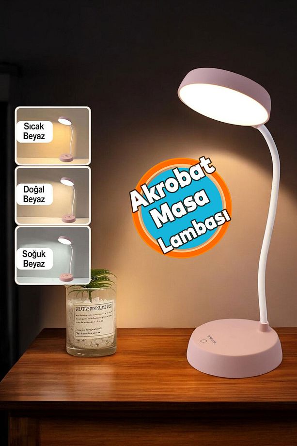 Şarjlı Akrobat Lamba 360° Masa Üstü Lamba 3 Kademe Dokunmatik Çalışma Okuma Işığı Gece Lambası Soft - 1
