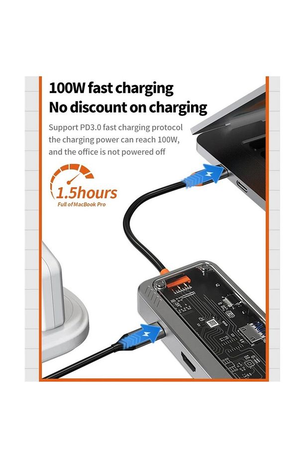 MT55 Mac ile Uyumlu Thunderbolt 3 Type-C USB Adaptör Hub 8in1 4K HDMI RJ45 100Mbps SD Kart Okuyucu - 5