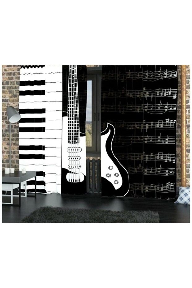 Special Edition 3D Digital Printing 140 cm * 240 Double Wing 2 Pieces Background Curtain Guitar Music Note Premium Luxury Brand Living Room Bedroom Heat Sound Insulation Room Darkness Anti-Crease
