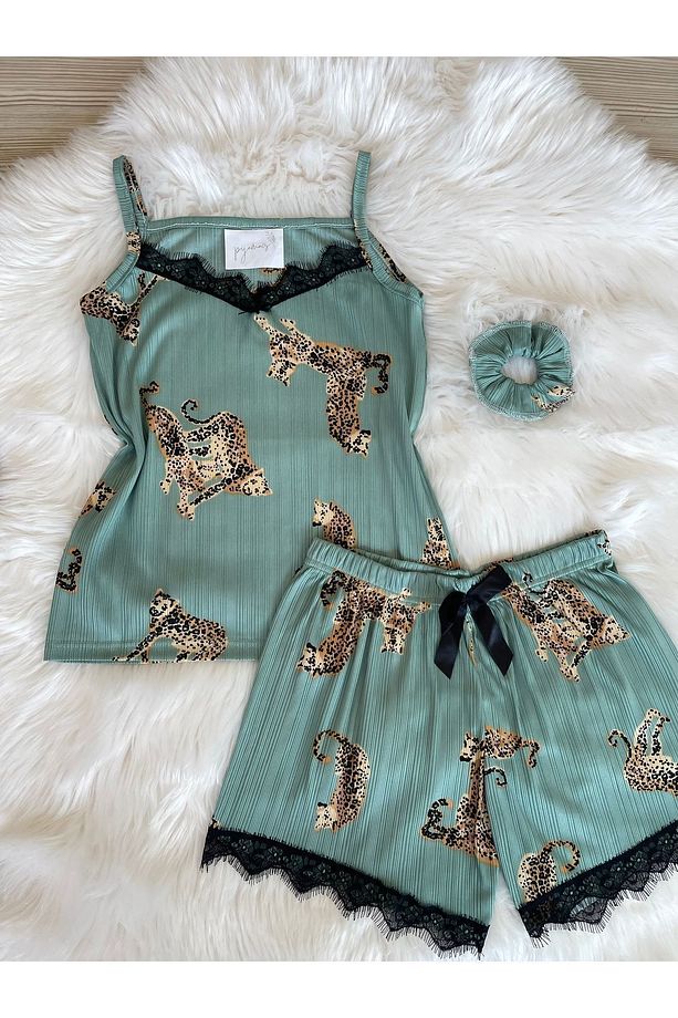 Yeşil Kaplan Desenli Şortlu Pegasus Pijama Takımı - 8