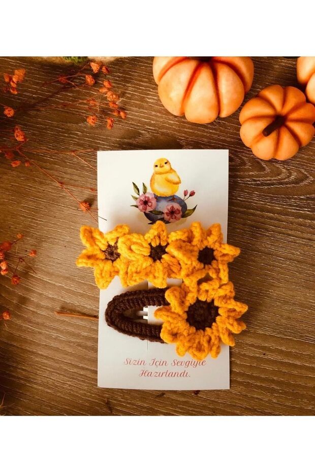 Knitted Yellow Sunflower Baby Girl and Child Hair Clip Set