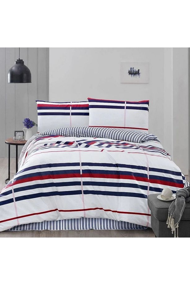 Striped Ranforce Tek Kişilik Nevresim Takımı Kırmızı - 1