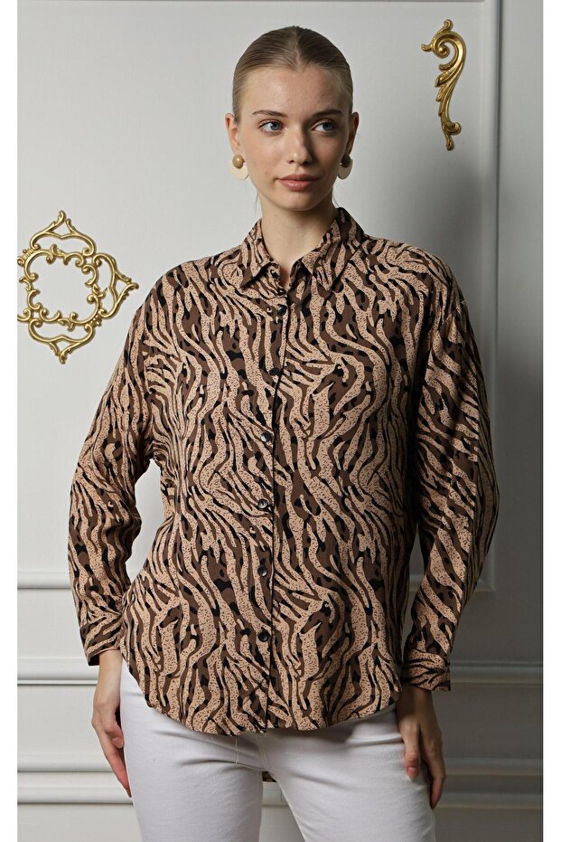 Women's Long Sleeve Printed Viscose Shirt