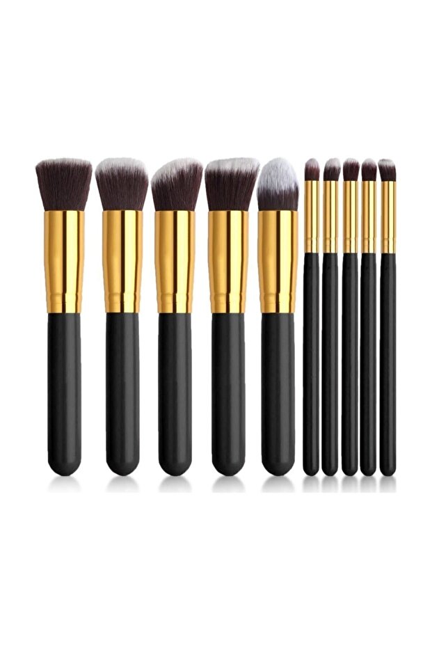 مجموعة فرش مكياج 10 قطع باللون الأسود - 1