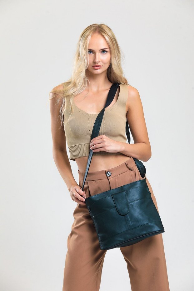 Women's Crossbody Khaki Green Genuine Leather Crossbody Messenger Bag