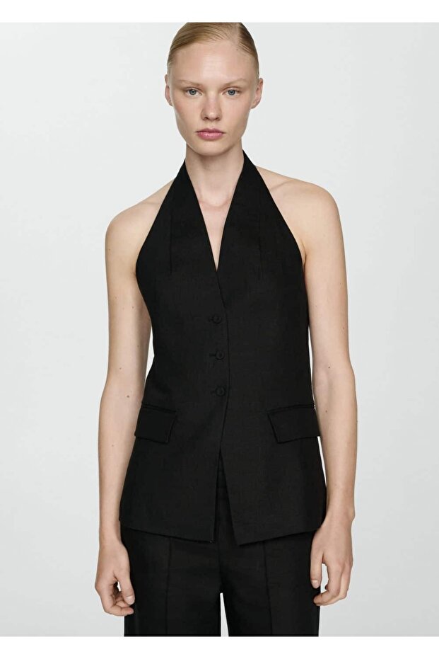 Halter yaka keten yelek - 1