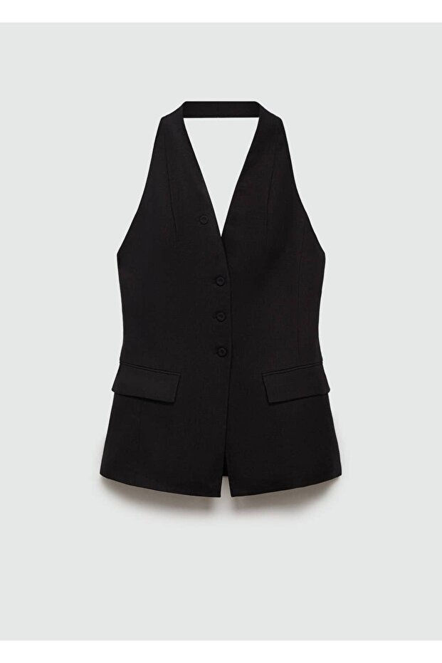 Halter yaka keten yelek - 3