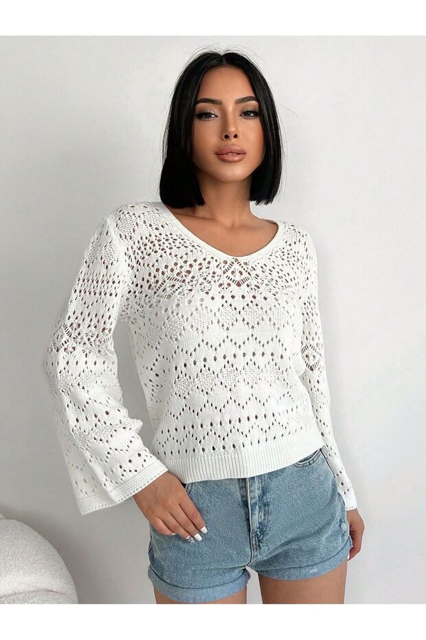 Kadın ajurlu v yaka - 4