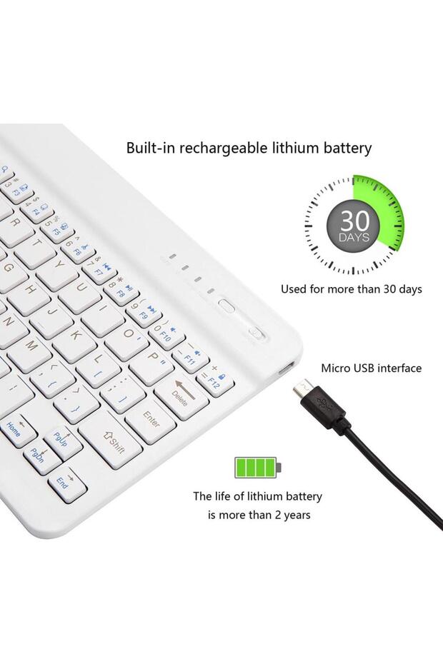 Xiaomi Redmi Pad 4 10.6" Uyumlu Kablosuz Bluetooth Şarj Edilebilir Klavye - Beyaz - 5