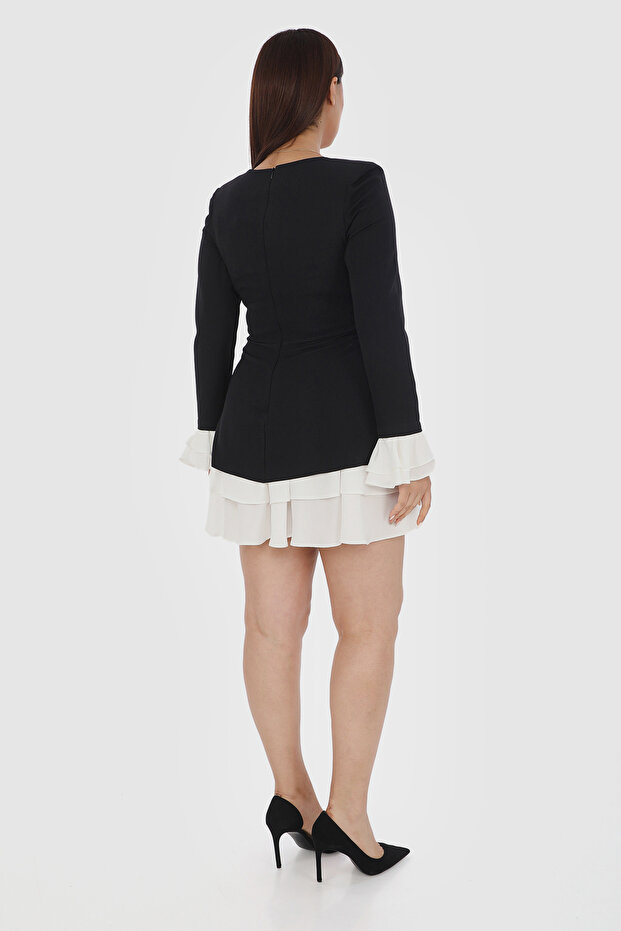 Ceket Elbise Şifon Krep Detaylı - 4