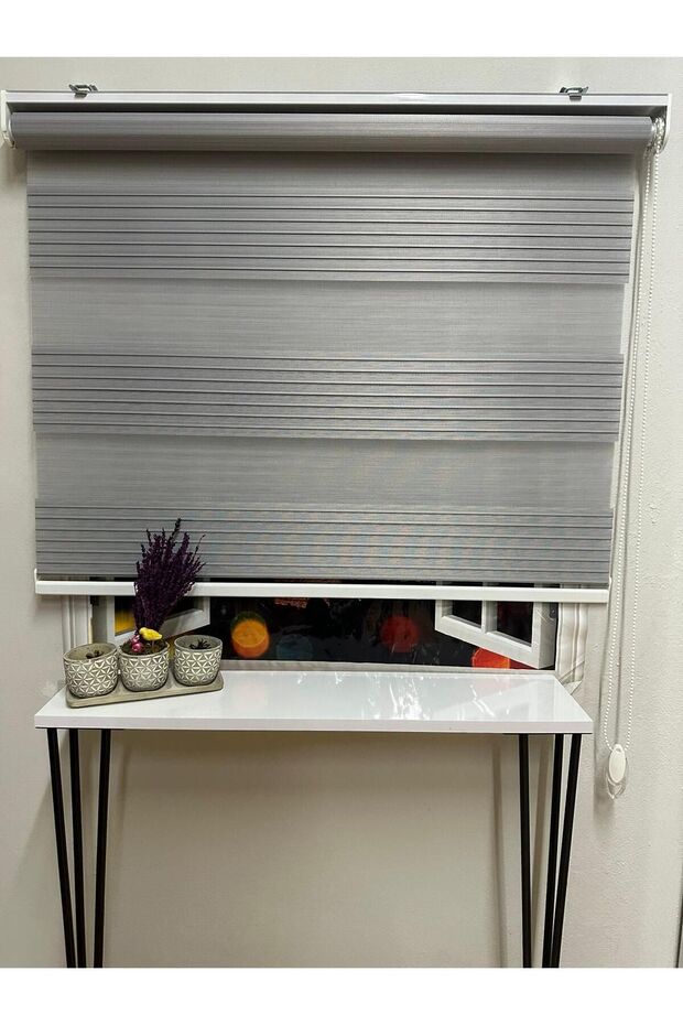 Geniş Plise Gri Zebra Perde - 1