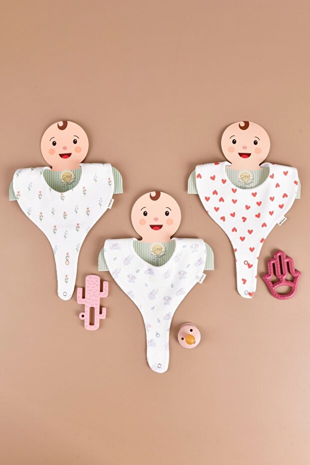 Baby Girl 3-Piece Liquid-Proof Pacifier Holder Bib