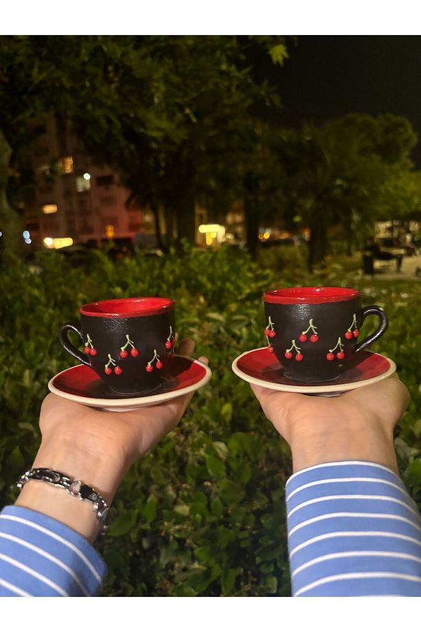 kirazlı kahve fincanı takımı 2li - 2