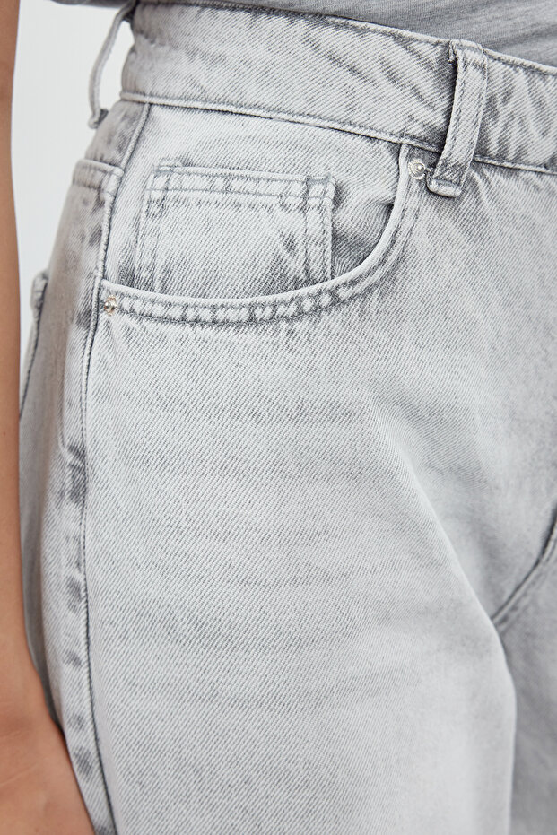 Gri Yüksek Bel Ekstra Geniş Paça Wide Leg Palazzo Geniş Paça %100 Pamuk Jeans TWOAW25JE00102 - 4