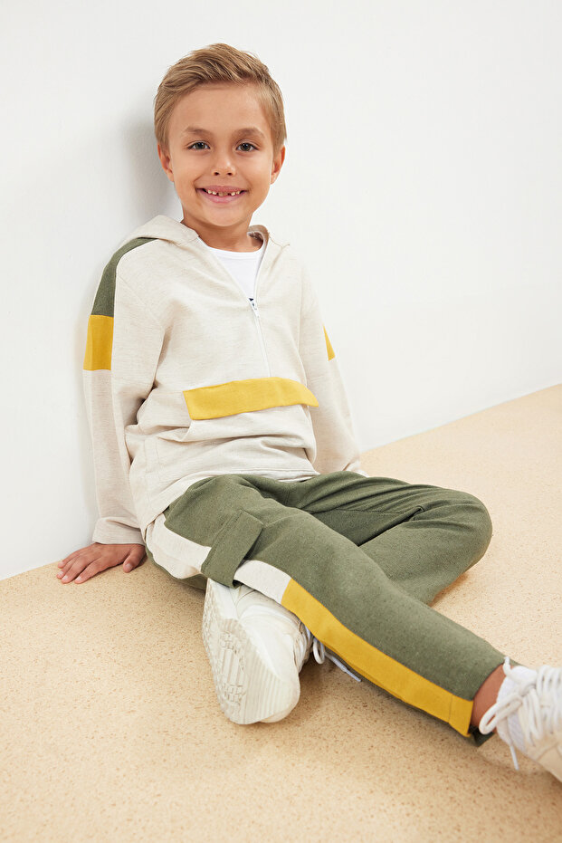 Bej Erkek Çocuk %100 Pamuk Mevsimlik-İnce Örme Sweatshirt Eşofman Alt-Üst Takım TKDAW25AU00043 - 2