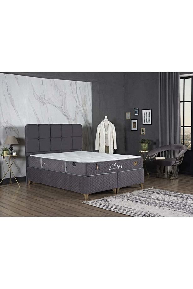 Tutku Home Silver Dinamik Yay Sistemli Yatak Baza Başlık Seti - 1
