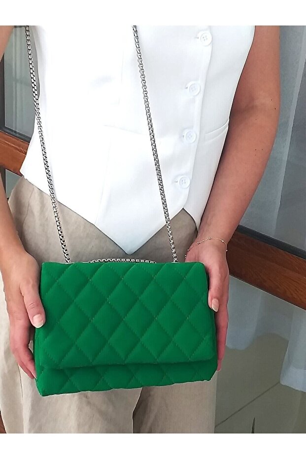 Kadın Kapitone Içi Astarlı 2 Bölmeli El Ve Omuz Çantası. Hediye Uygun. Yeşil - 6