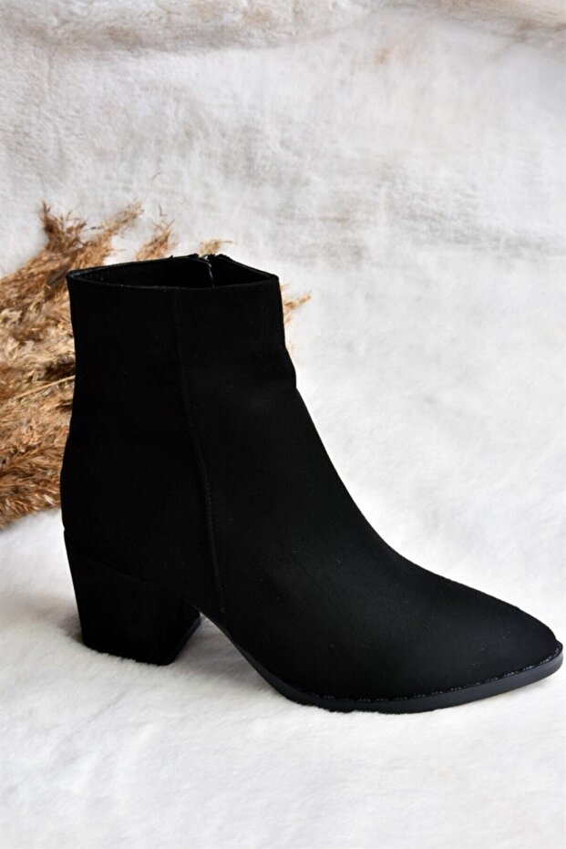 Fekete velúr vastag sarkú női csizma L251089302 - 4