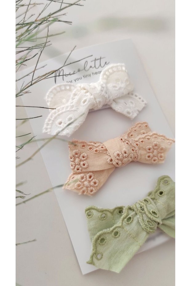 Hairless Baby Hair Clips Set of 3 | F Eyelet Embroidery U Bowknot Baby Girl Hair Clip for Newborns and Babies with Less Hair