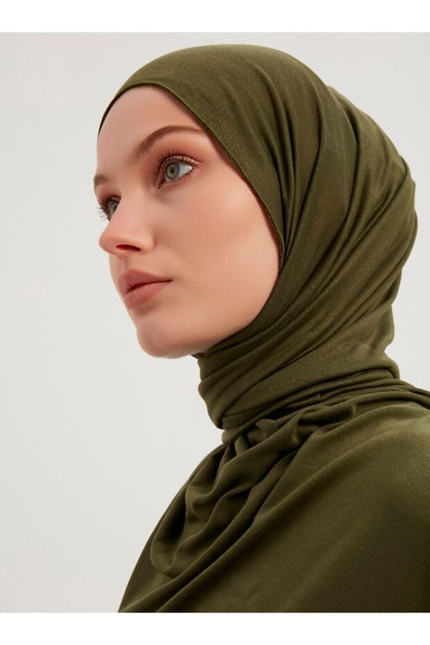 شال من القطن الممشط والليكرا مقاس 70x180 سم - كاكي