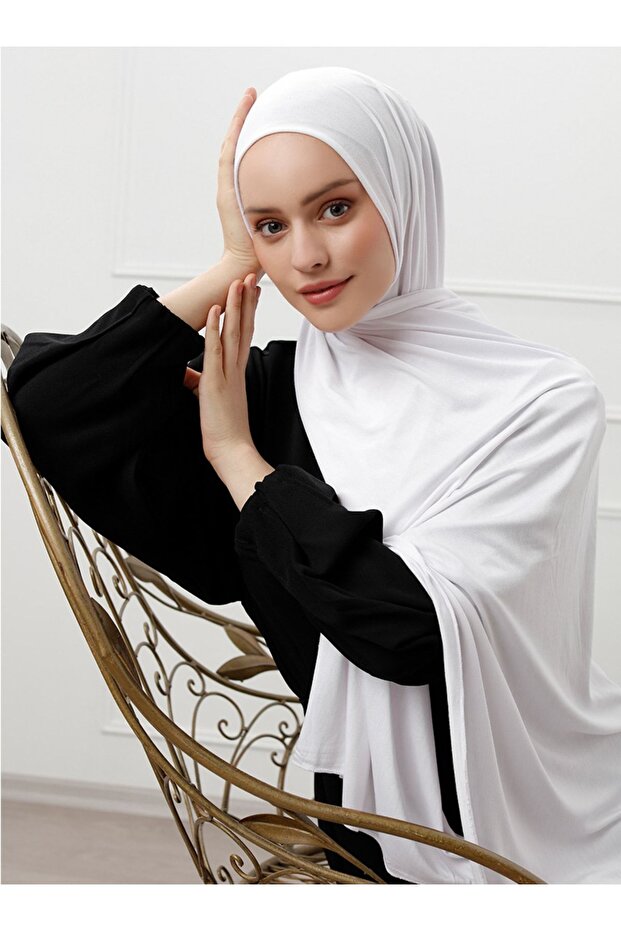 Lycra Combed Shawl - White - 1