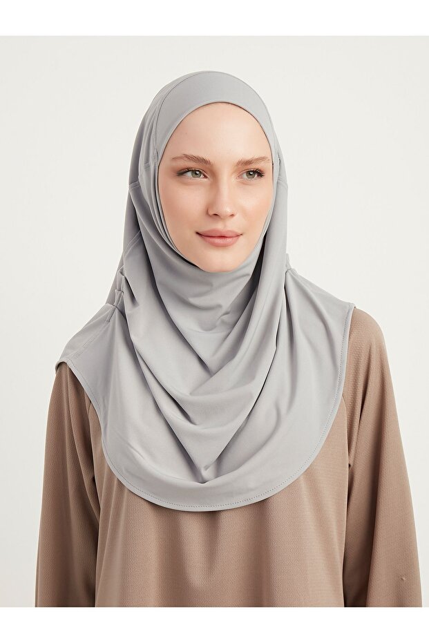 عمامة Hijab جاهزة ذات طيات عملية باللون الرمادي