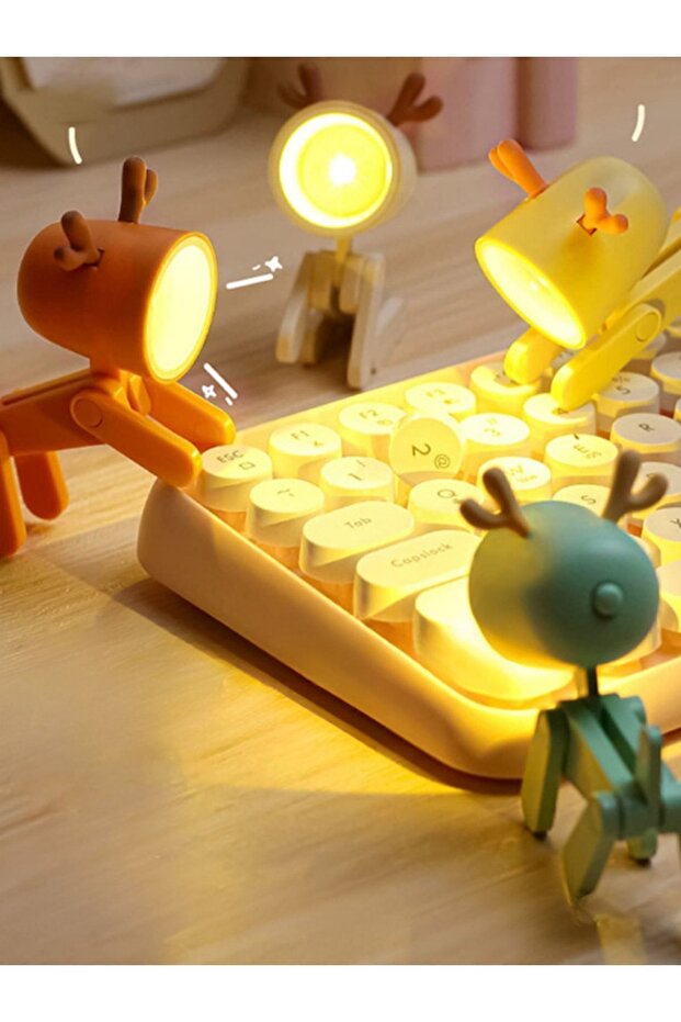 Mini Sarı Led Gece Lambası Sevimli Dinazor Çocuklar Yatak Odası Başucu Oyuncak Masa Lambası - 4