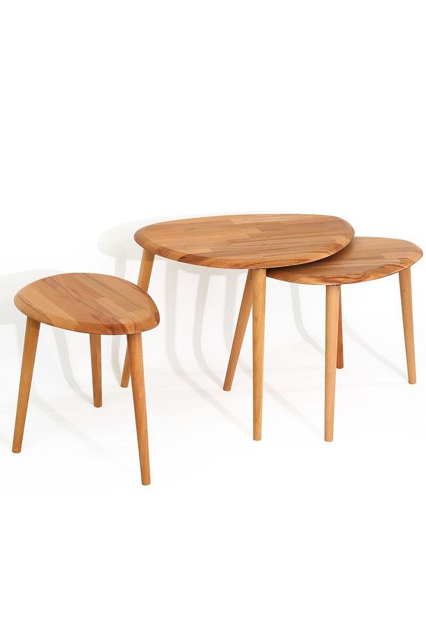 Naturel Masif Doğal Tekli, 2'li, 3'lü Zigon Sehpa Set, Modern Masif Yan Sehpa - 5