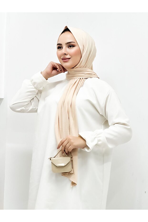 شال من القطن الممشط باللون البيج - 3