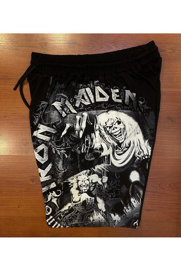 Iron Maiden Number of The Beast Baskılı Unisex Siyah Şort - 1