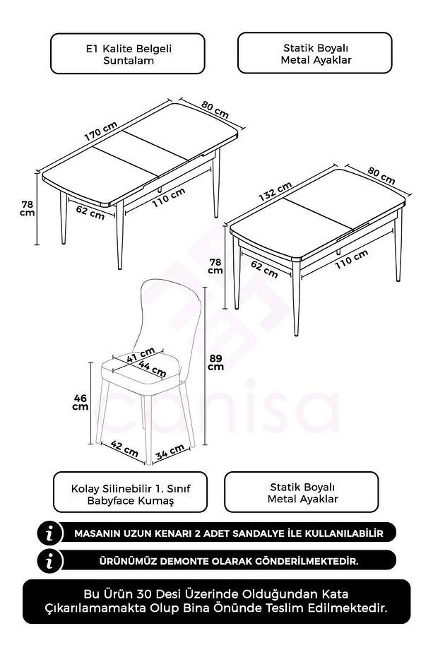 Due Serisi 80x132 Açılabilir Siyah Mermer Desen Mutfak Masası Takımı Ve 4 Cappucino Sandalye - 6