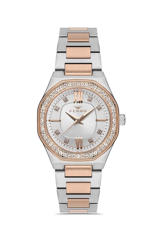 Women's Silver-Yellow Color Stoned Wrist Watch + Bracelet Gift