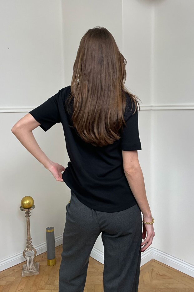 Μπλουζάκι Crew Neck Basic - ΜΑΥΡΟ - 5