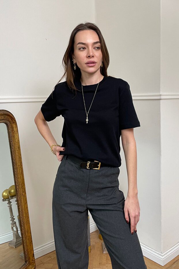 Μπλουζάκι Crew Neck Basic - ΜΑΥΡΟ - 2