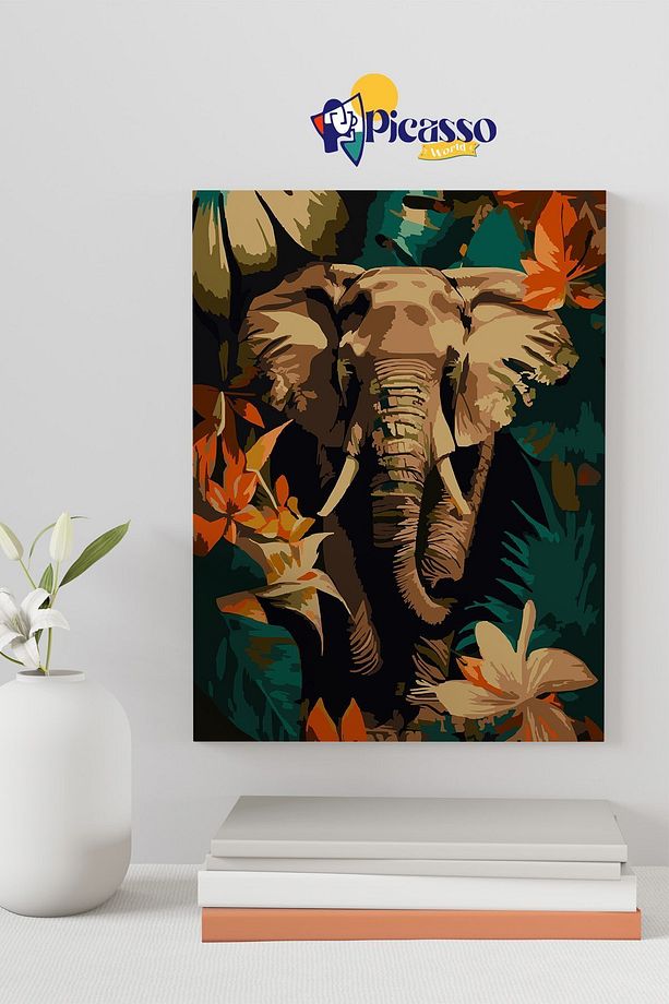 Sayılarla Boyama Numaralı Tuval Seti Fırça Boya Dahil 40x50 Cm Fil - 4
