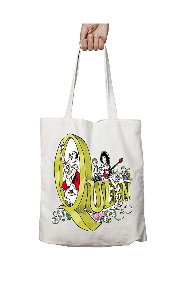 Queen Freddie Mercury Cartoon Two Sides Permanent Printed Washable School Beach Shoulder Tote Bag
