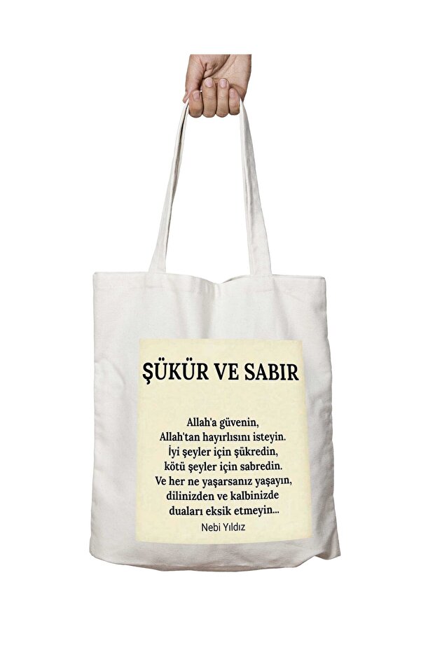 Nebi Yıldız Gratitude and Patience Two-Sided Permanent Printed Washable School Beach Shoulder Tote Bag
