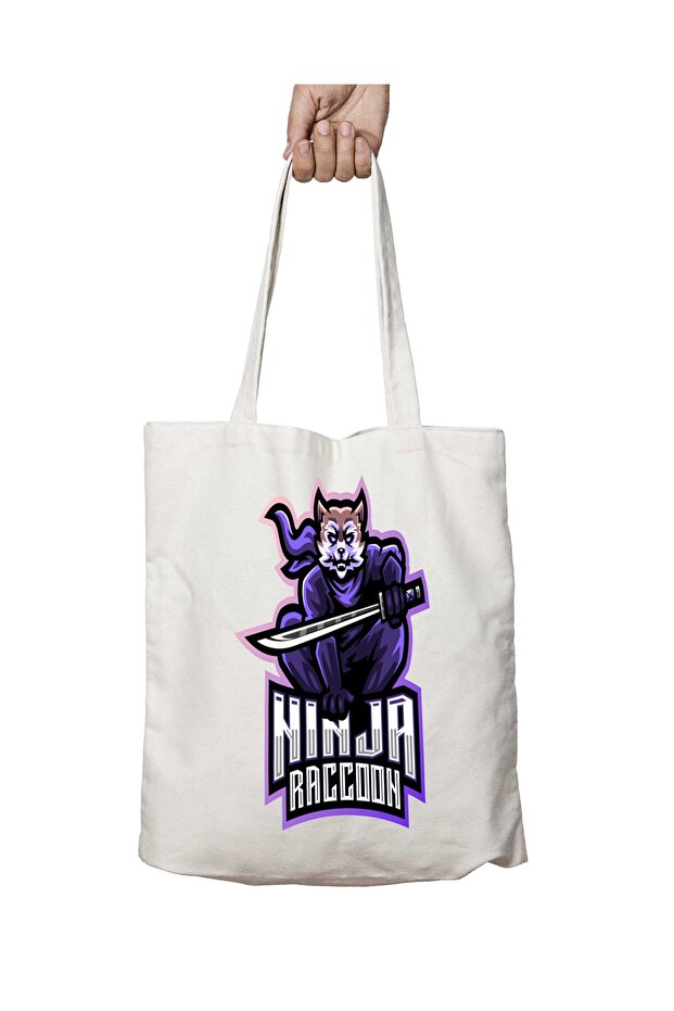 Ninja Raccoon Two-Sided Permanent Printed Washable School Beach Shoulder Tote Bag