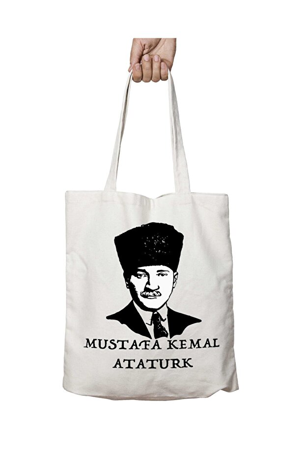 Mustafa Kemal Ataturk Two-Sided Permanent Printed Washable School Beach Shoulder Tote Bag